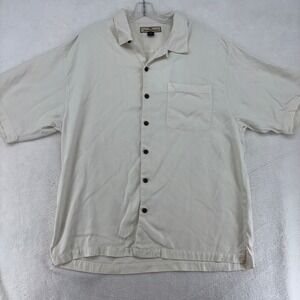 Tommy Bahama Mens XL Silk Herringbone Short Sleeve Button Up Shirt Cream White